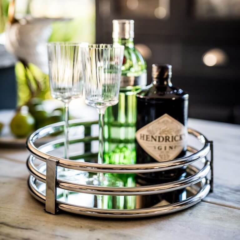 Drink Trays Round Decorative Trays, Silver & Mirrored Drinks Trays