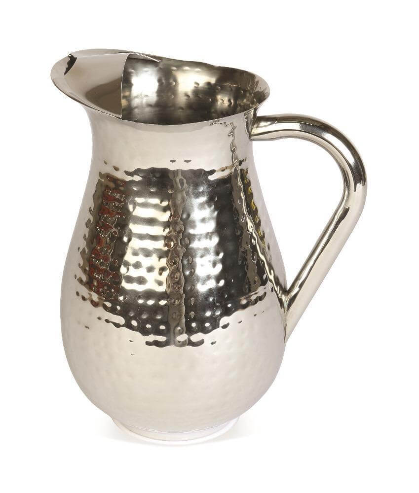 Tall silver hammered metal jug