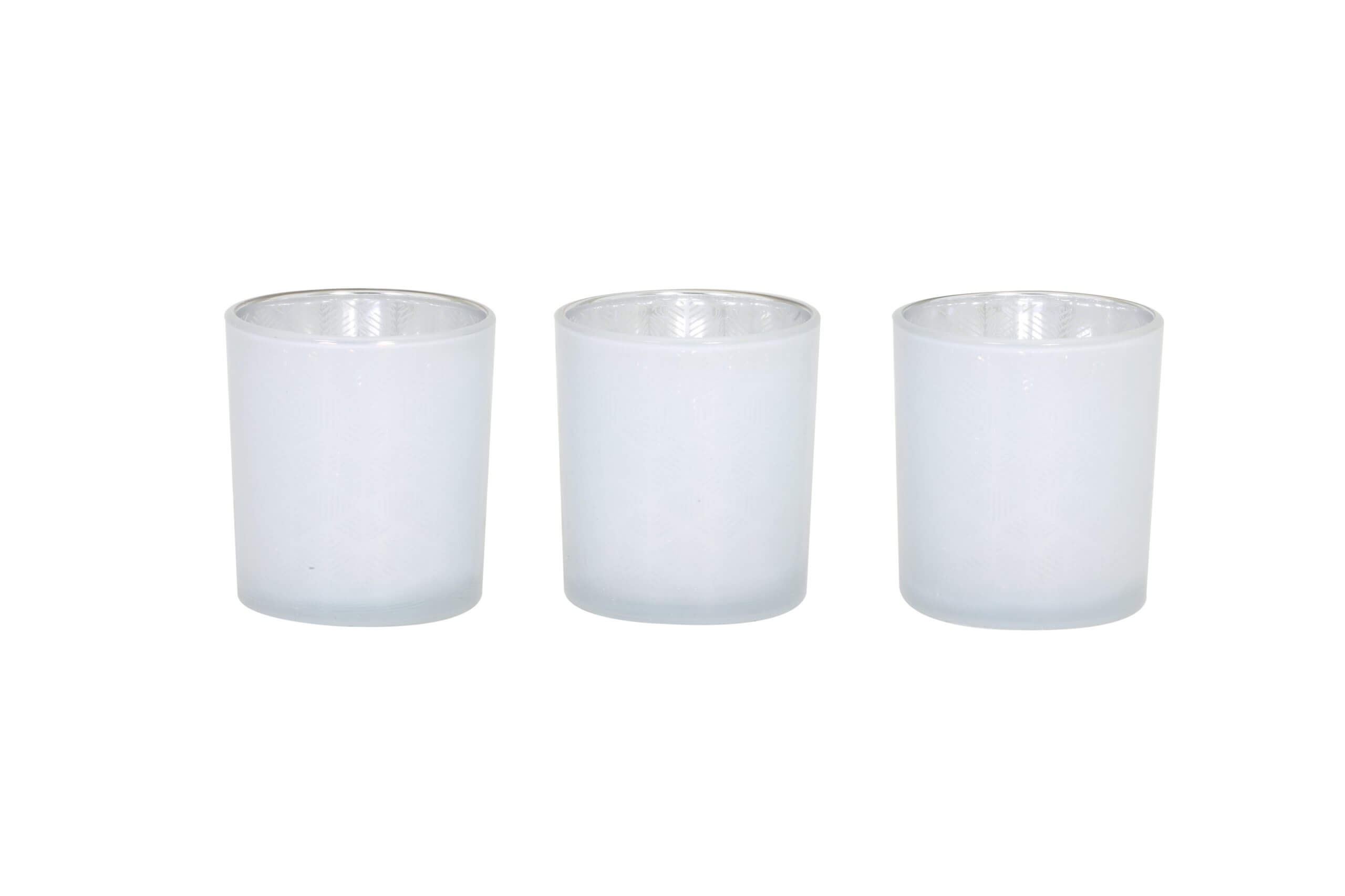 Trio of white and silver tealight votives