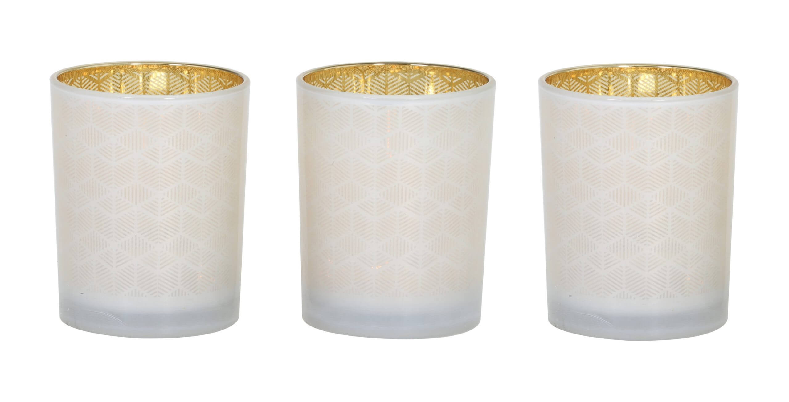 Trio of white and gold tealight votives
