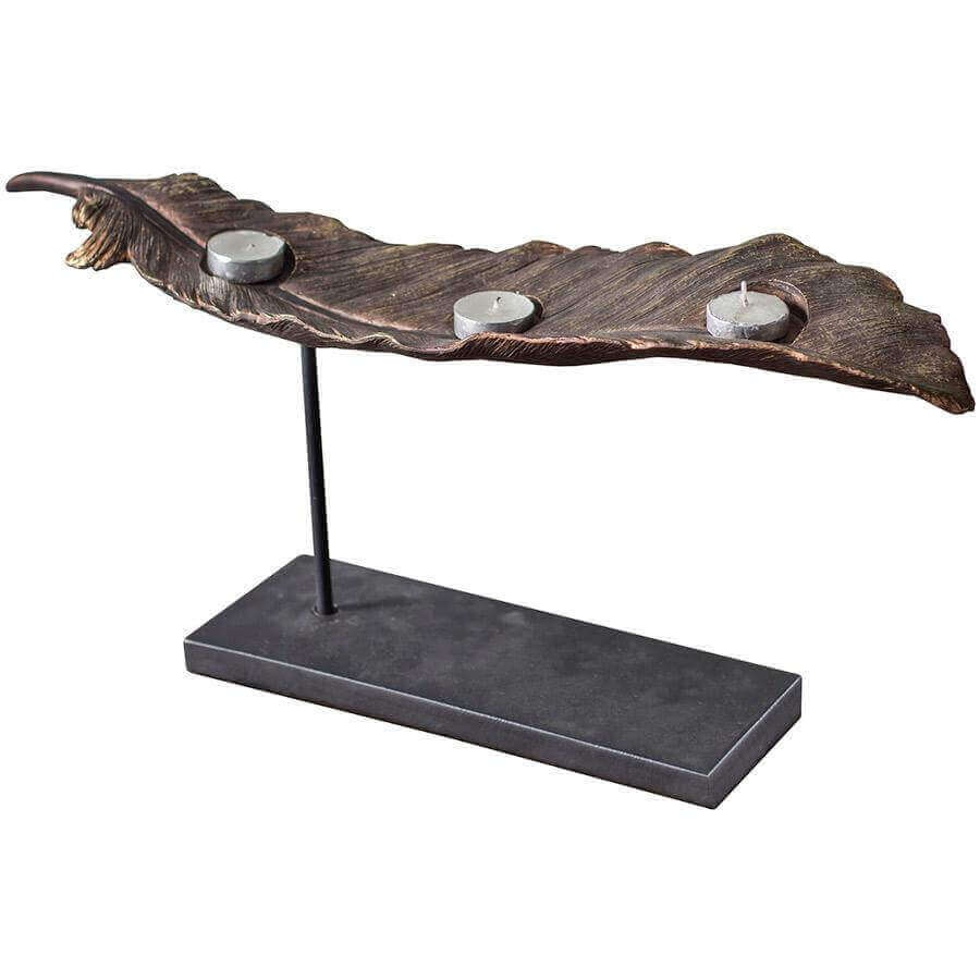 Bronze Feather Candle Holder