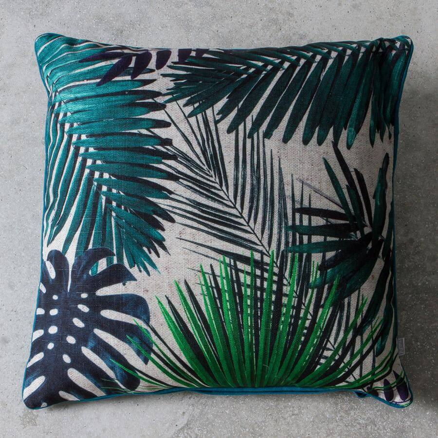 White and green palm leaf cushion