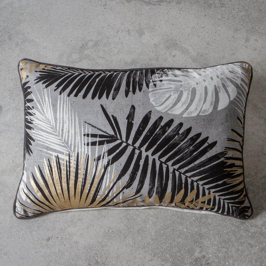 Black, white and gold leaf cushion