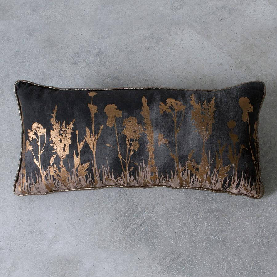 Charcoal and gold floral cushion