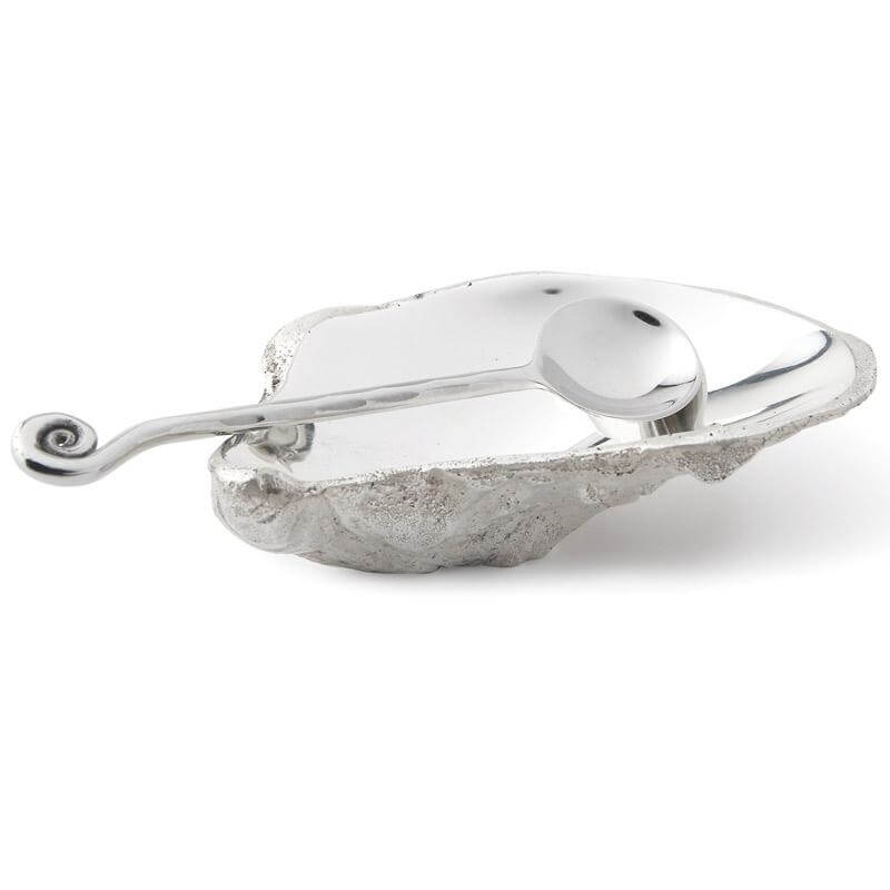 Silver oyster shell with spoon