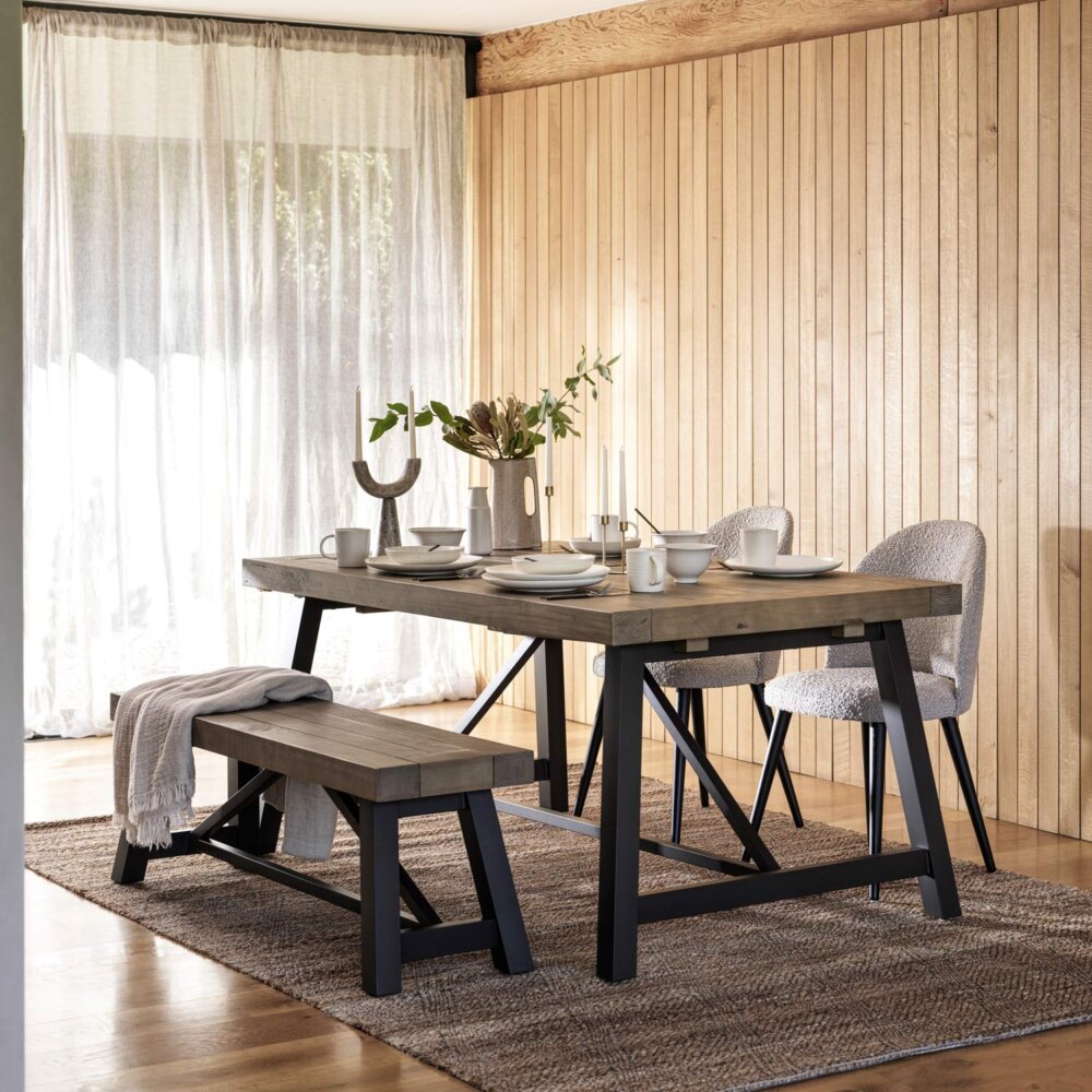 Industrial Style Dining Table with Chairs, Bench and accessories from Inside Out Living