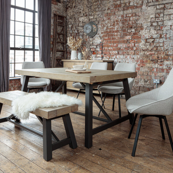 Urban 1.6m dining set with light grey gaudi chairs - angle shot