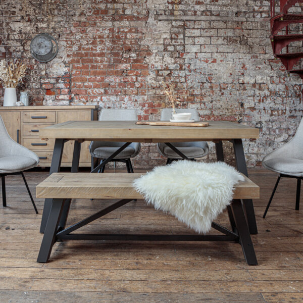 Urban 1.6m dining table set - front on - industrial style dining table