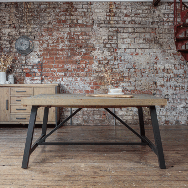 Urban extendable dining table-1.6m. infront of exposed brick wall