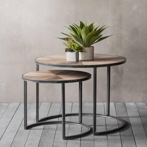 The Firwood Coffee Table Nest of 2 with pot plants placed on top of the larger table