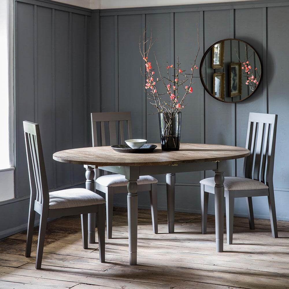 The Rural Round Ext Oak Dining Table – Slate Grey (1.2m)