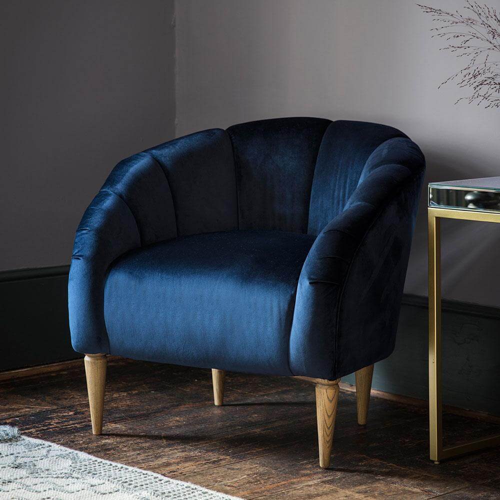Art Deco Velvet Scallop Chair In Blue