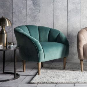 Art Deco Velvet Scallop Chair in Mint