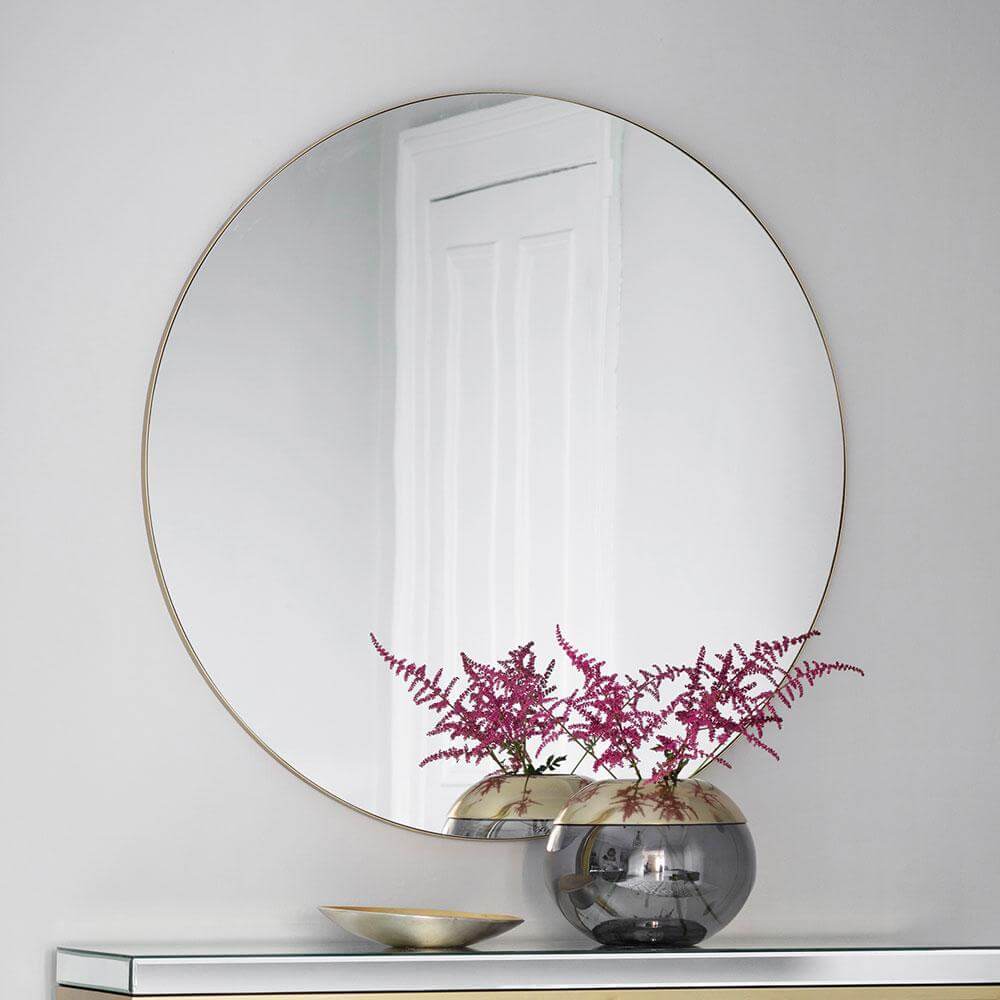 Designer Round Mirror in Champagne