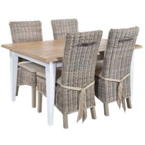 Classic Dining Set With 4 Rattan Chairs (1.4m)