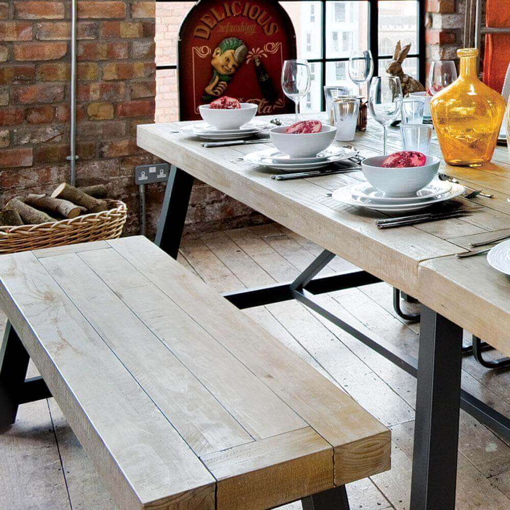 Large Urban Dining Bench and Urban Dining Table with plates on it