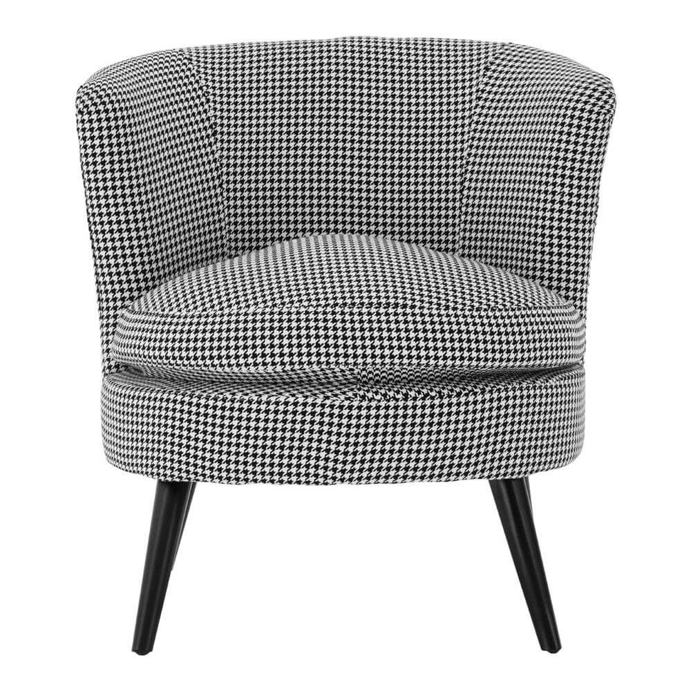 Dogtooth Round Armchair Check Fabric Birchwood Legs