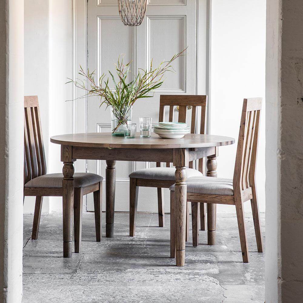 The Rural Round Extending Oak Dining Table Set – Smokey Oak (1.2m)