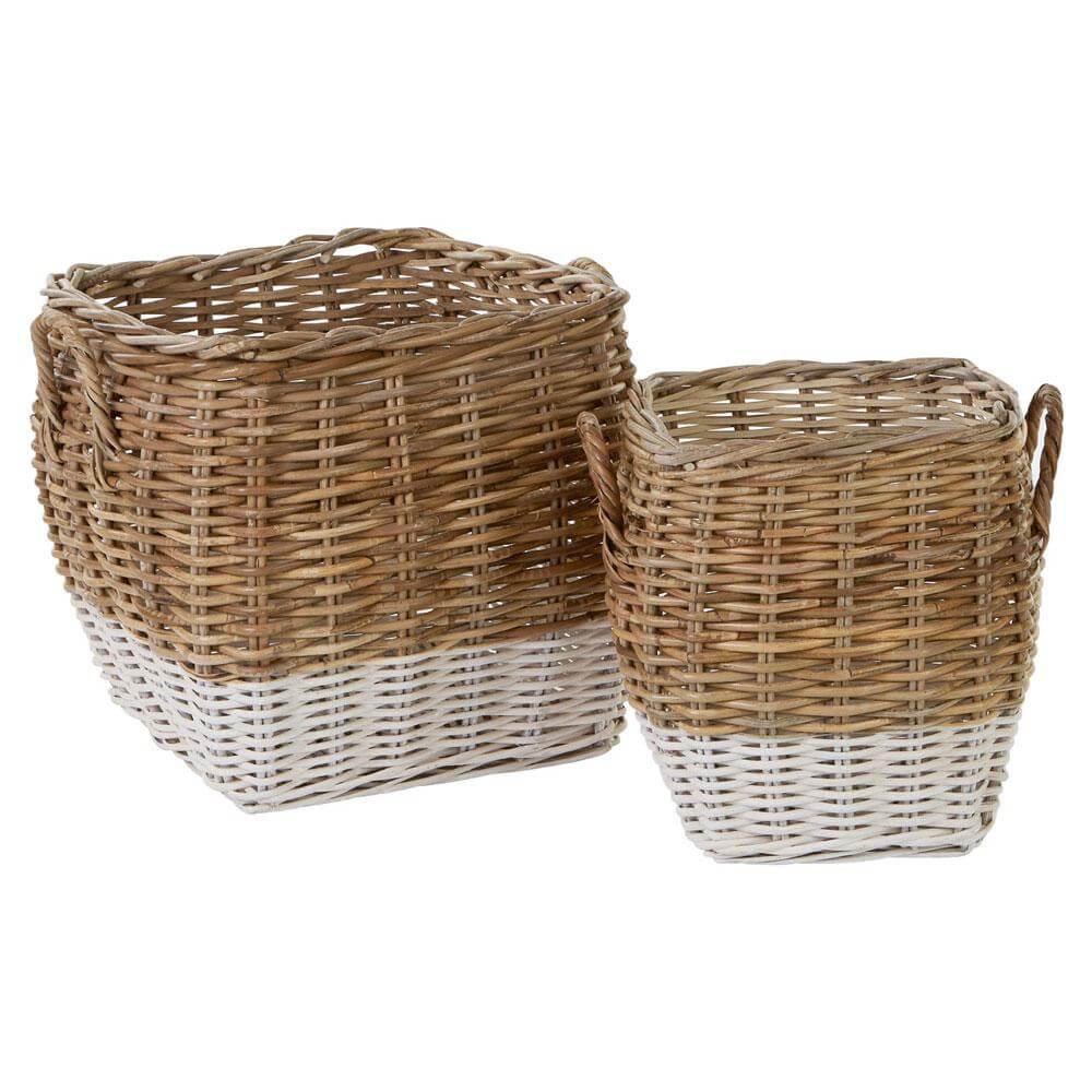 Hampstead Square Storage Baskets Split Kubu Rattan Natural/Grey Set of 2