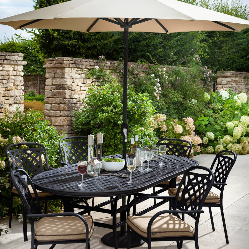 2021 Hartman Berkeley 6 Seater Oval Garden Dining Table Set - Bronze/Amber