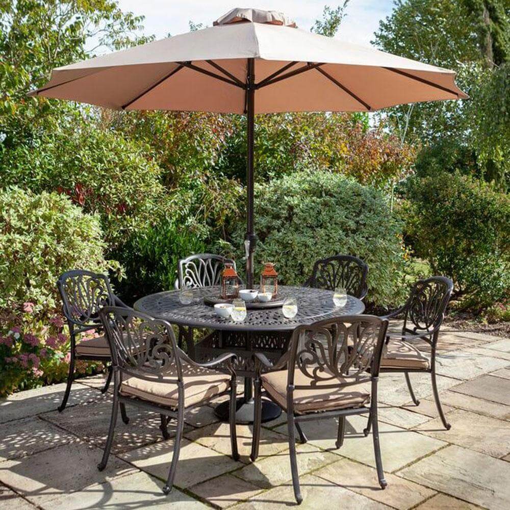 2021 Hartman Amalfi 6 Seat Round Dining Table Set - Bronze/Amber