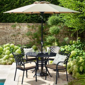 2019 Hartman Berkeley 4 Seater Round Garden Dining Table Set - Bronze/Amber