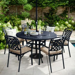 2021 Hartman Berkeley 6 Seater Round Garden Dining Table Set - Bronze/Amber