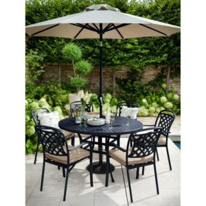 2021 Hartman Berkeley 6 Seater Round Garden Dining Table Set - Bronze/Amber