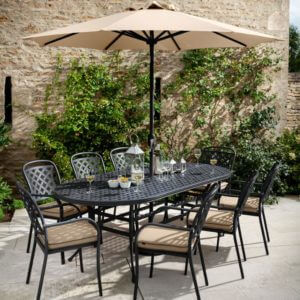 2021 Hartman Berkeley 8 Seater Oval Garden Dining Table Set - Bronze/Amber