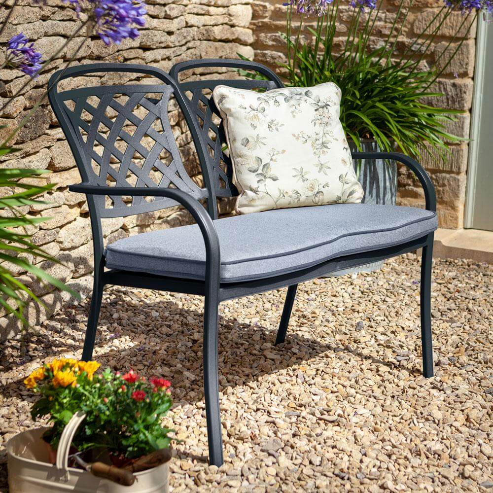 2019 Hartman Berkeley 2 Seater Garden Bench With Cushion - Antique Grey/Platinum