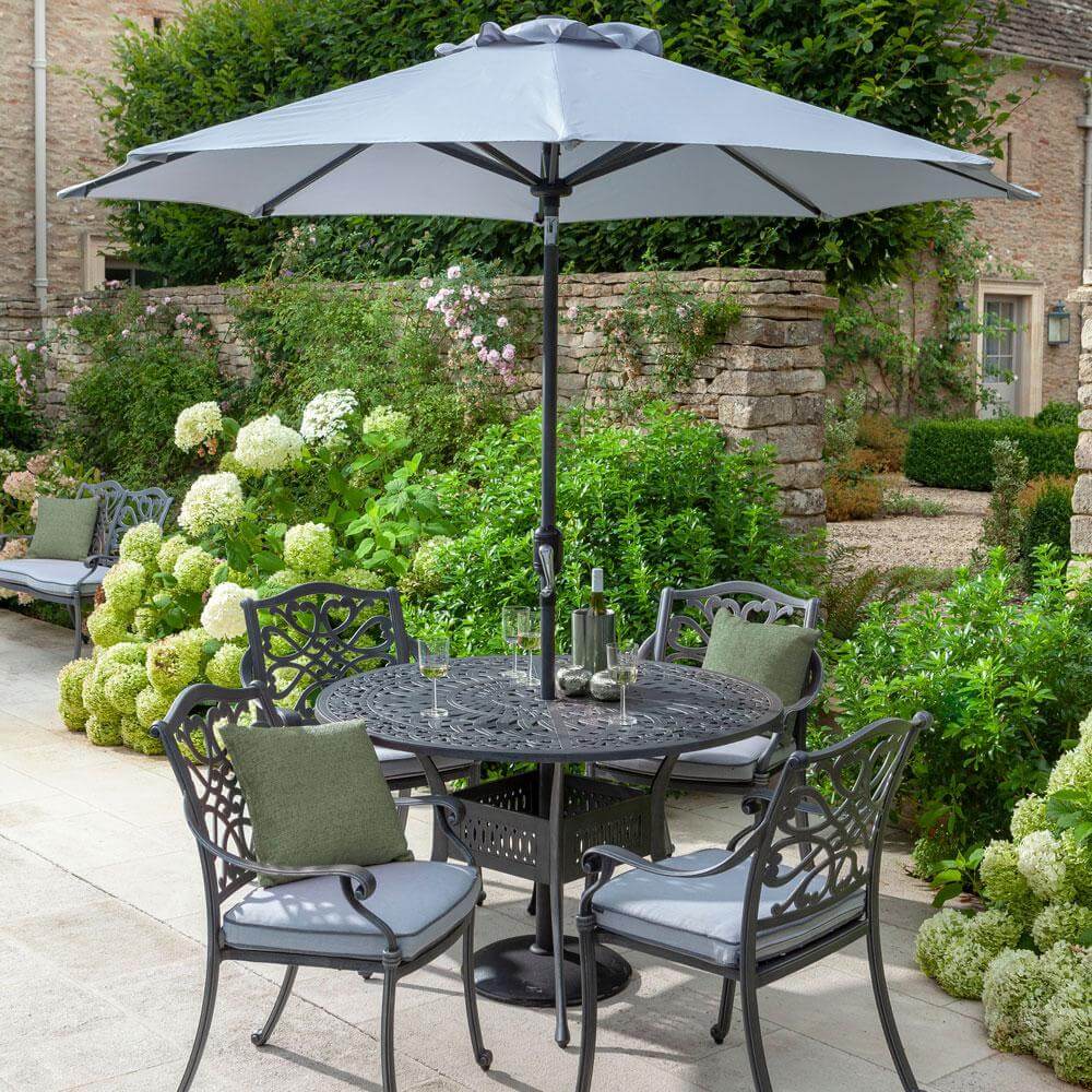2021 Hartman Capri 4 Seater Round Garden Dining Table Set - Antique Grey/Platinum