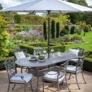 2019 Hartman Capri 6 Seat Oval Garden Dining Table Set - Antique Grey/Platinum