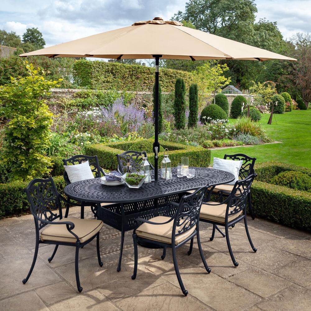 2021 Hartman Capri 6 Seat Oval Garden Dining Table Set - Bronze/Amber