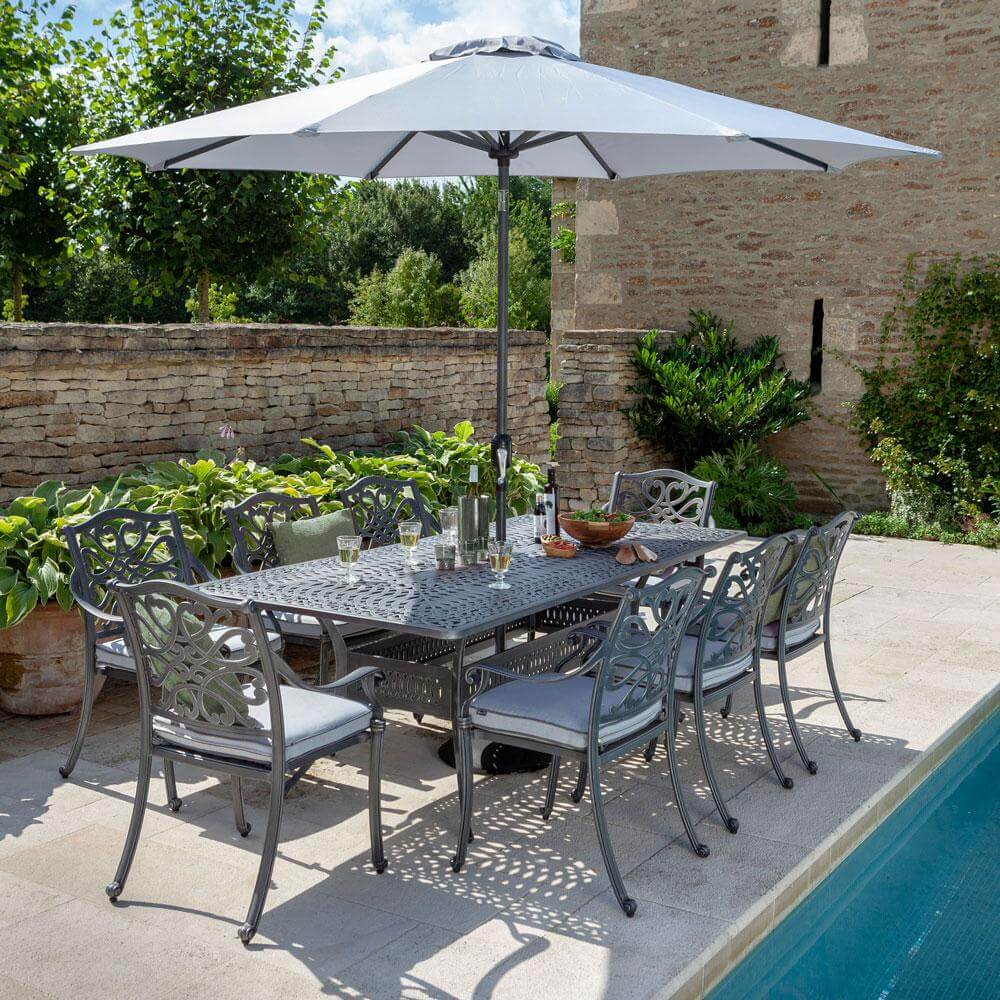 2021 Hartman Capri 8 Seat Rectangular Garden Dining Table Set - Antique Grey/Platinum