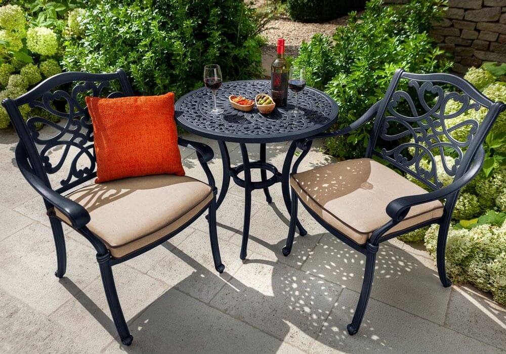 2019 Hartman Capri Garden Bistro Set in Bronze/Amber on a patio