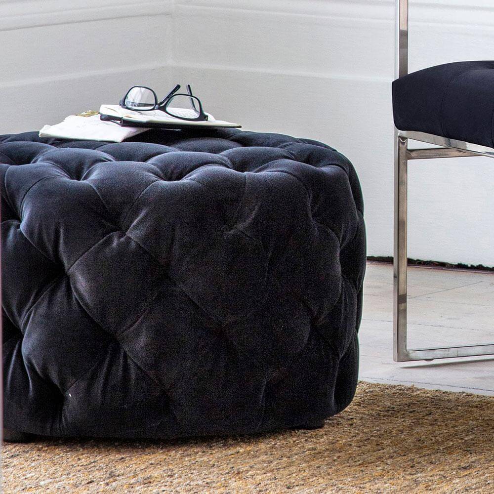 The Jet Velvet Footstool