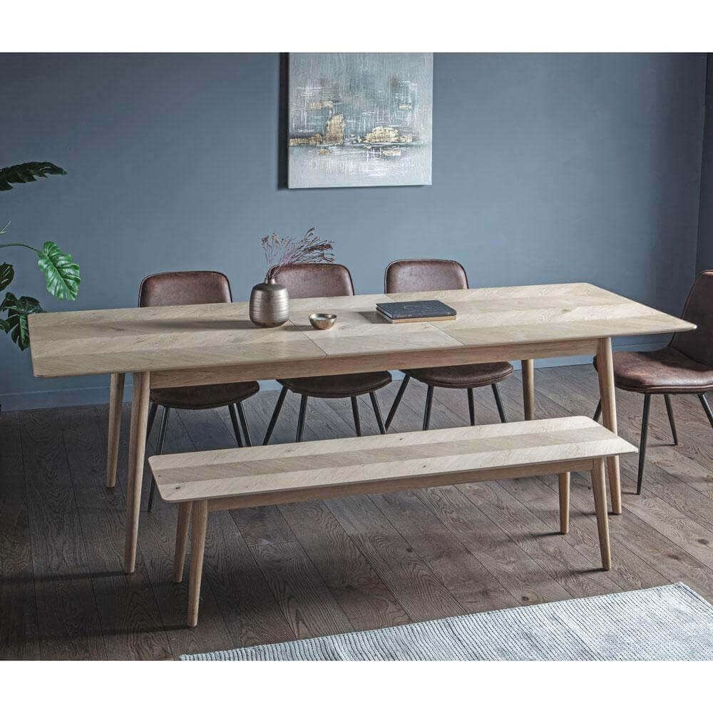 Modern Light Oak Extendable Dining Table Bench Chairs Set