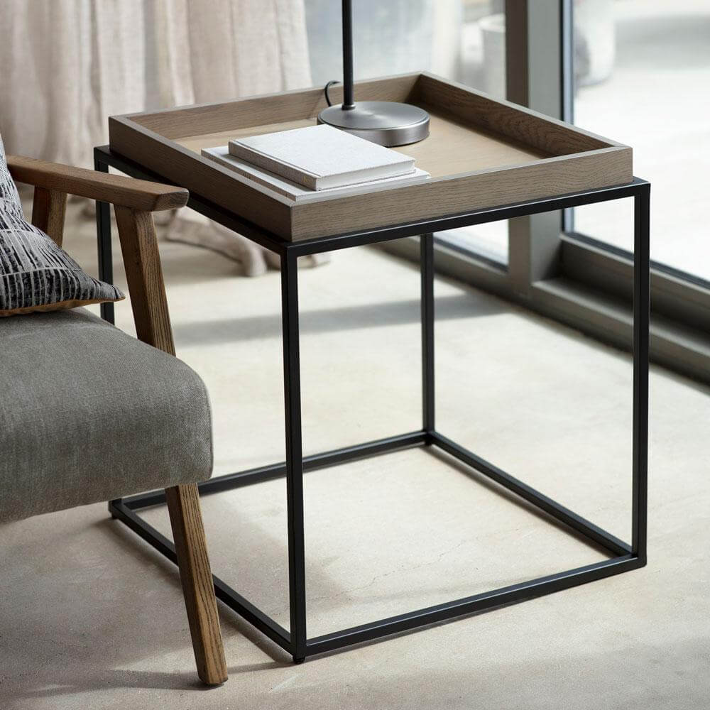Matte Oak Tray Side Table Grey