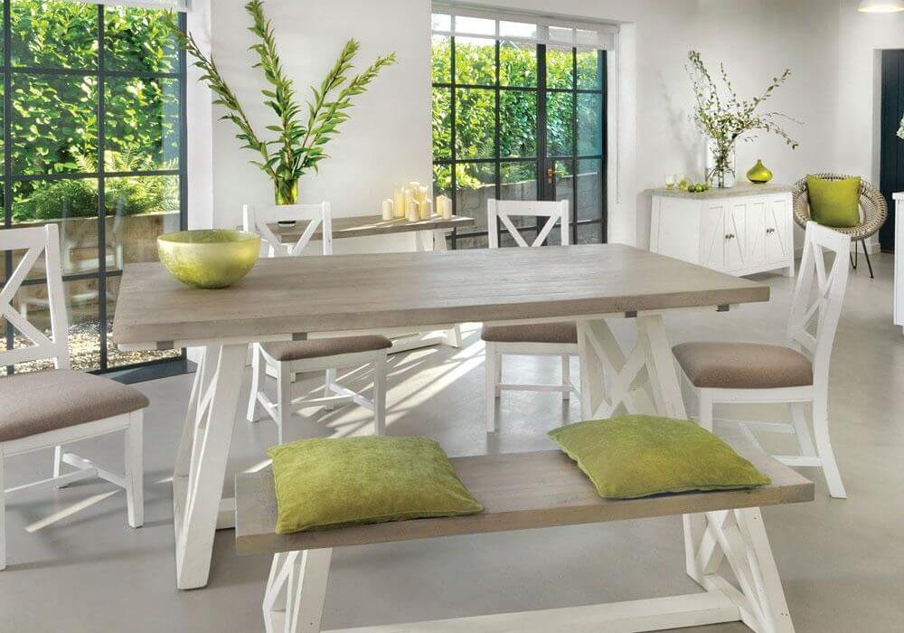 The White and Grey 1.6m Extending Dining Table Set