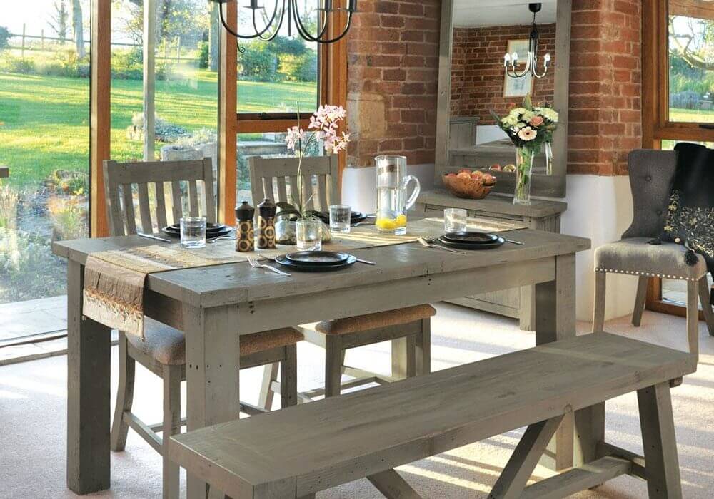 Cotswold Dining Set with 4 Cotswold Chairs and Large Bench (1.8m)