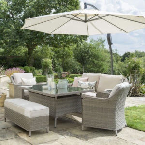 2020 Kettler Charlbury Casual 6-Seat Garden Dining Sofa Set outdoor with hanging canpopy