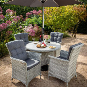Hartman Heritage Tuscan 4-Seat Round Garden Dining Table Set With Parasol - Ash/Slate