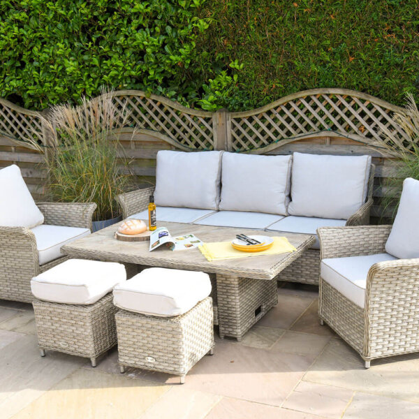 2020 Hartman Heritage 7-Seat Garden Lounge Set With Ceramic Adjustable Table - Beech/Dove