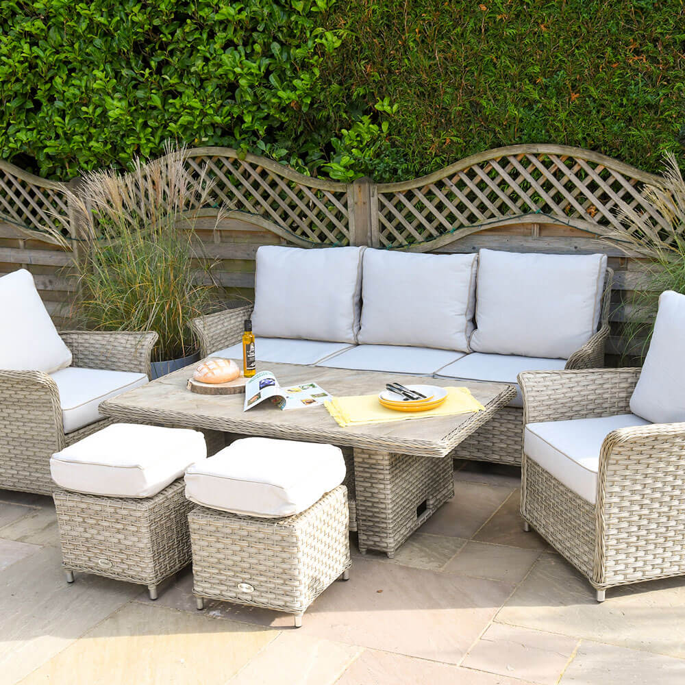 2021 Hartman Heritage 7-Seat Garden Lounge Set With Tuscan Adjustable Table - Beech/Dove