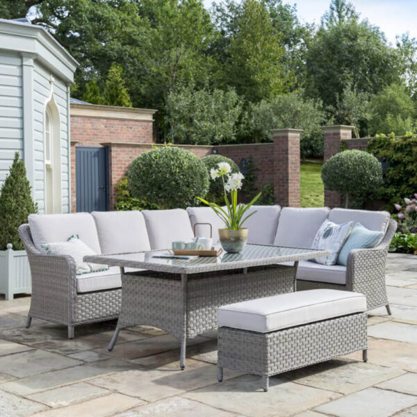 2020 Kettler Charlbury casual garden dining corner sofa set in outdoor courtyard