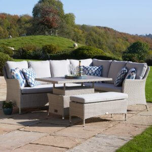 Bramblecrest Tetbury 7-Seat Outdoor Sofa Set With Adjustable Table & Bench - Nutmeg