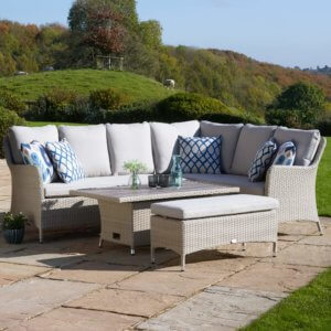 Bramblecrest Tetbury 7-Seat Outdoor Sofa Set With Adjustable Tree Free Top Table & Bench - Nutmeg