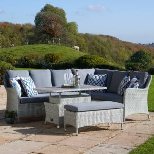 Bramblecrest Tetbury Garden Sofa Set With Rectangle Adjustable Tree Free Top Table & Dining Bench - Cloud