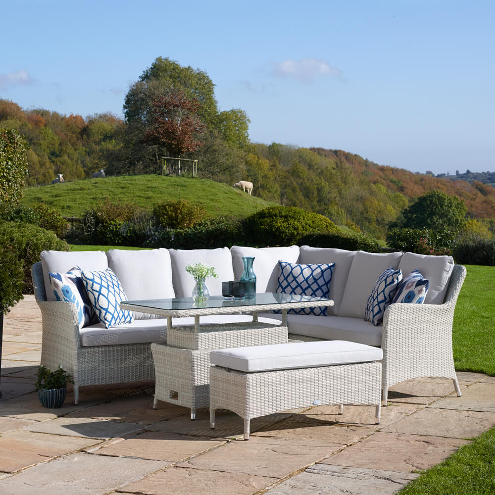 2021 Bramblecrest Tetbury 7-Seat Outdoor Sofa Set With Adjustable Table & Bench - Nutmeg