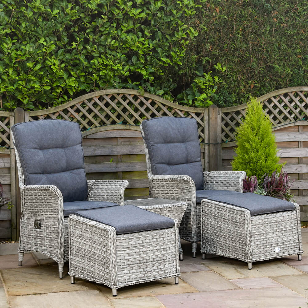 Hartman Heritage reclining companion set on a patio in front of a decking